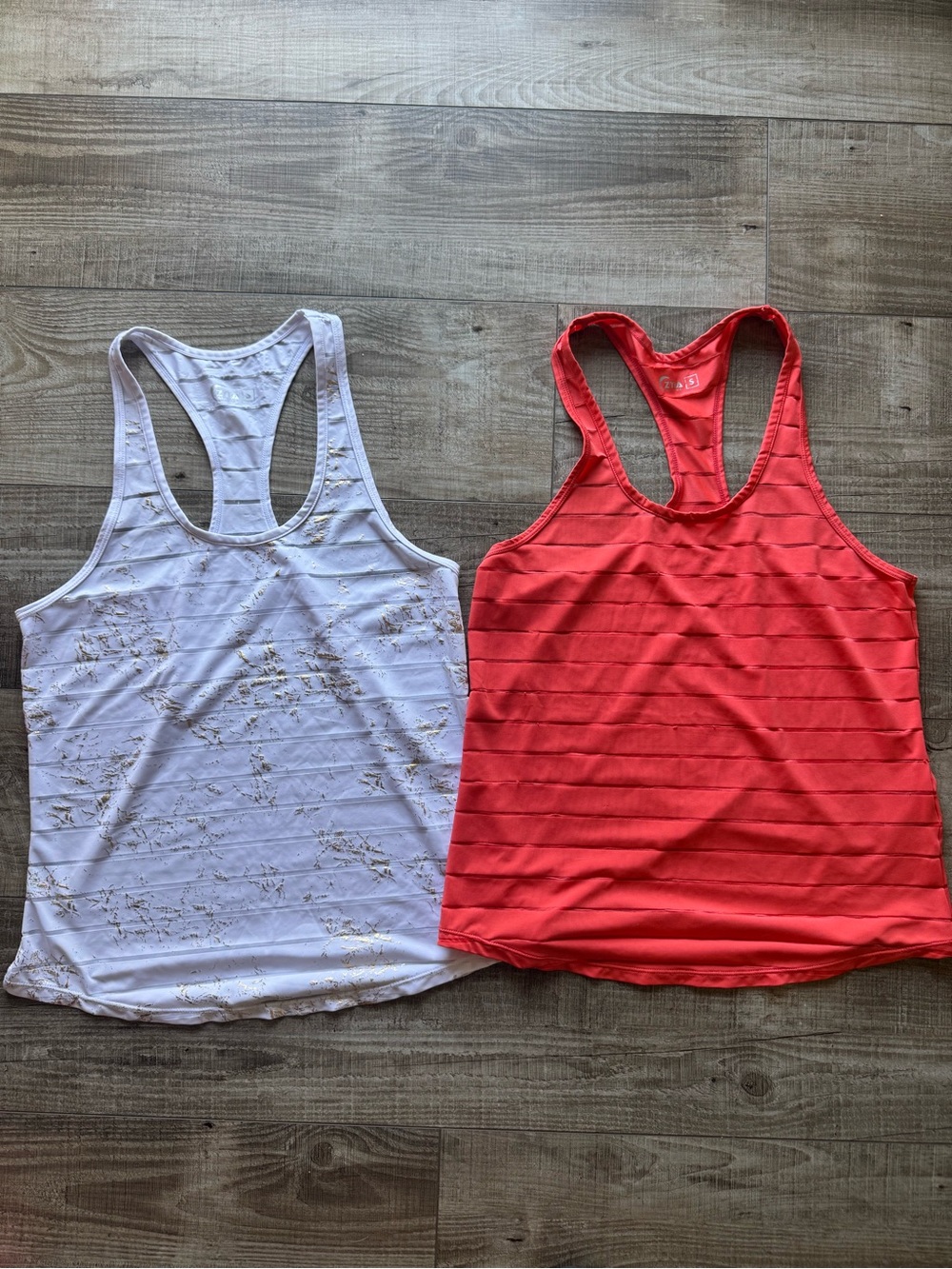 Zyia Active Set of 2 Racerback Tank Top - White with Gold Foil & Coral